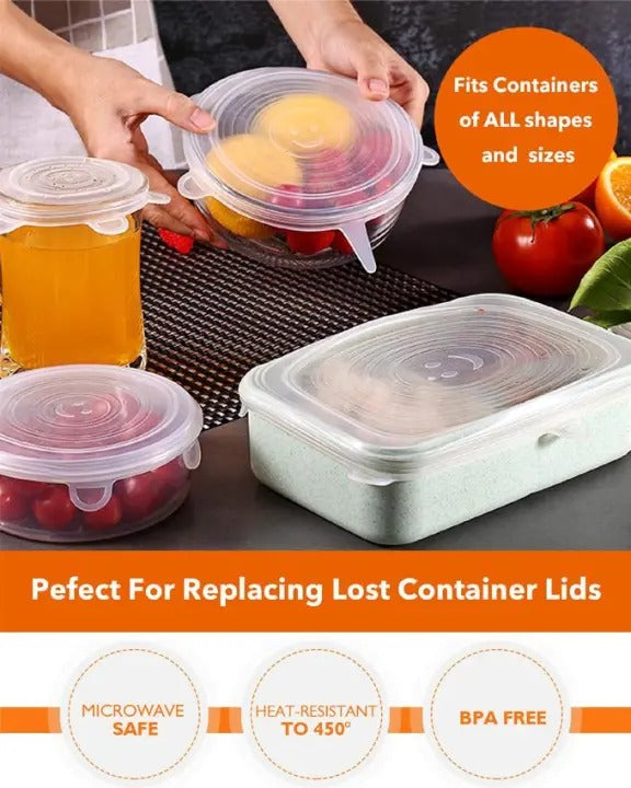 6 Pcs Universal Food Silicone Lids – For Cookware, Bowls & Pots
